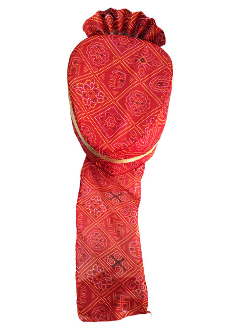 BookMyCostume Bandhej Turban/Pagdi with Turra for Men & Women | Wedding & Celebration Headwear | Traditional Rajasthani Pagdi for Barati & Guests | Free Size